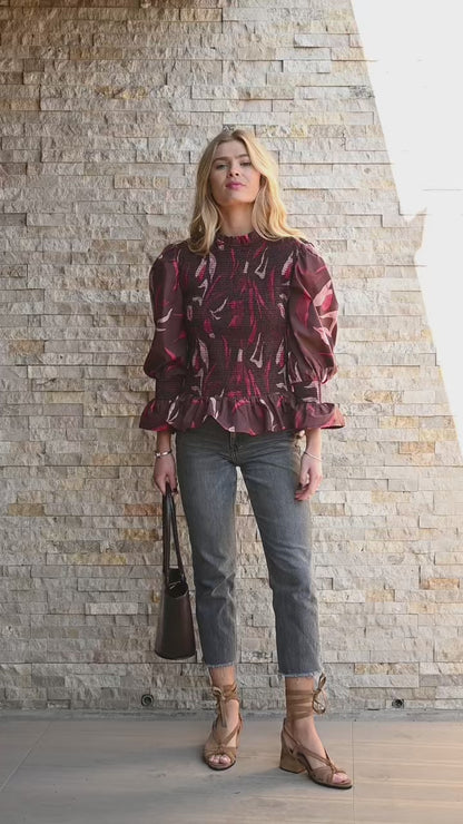 Blusa Ipanema estampado Café con Rosado