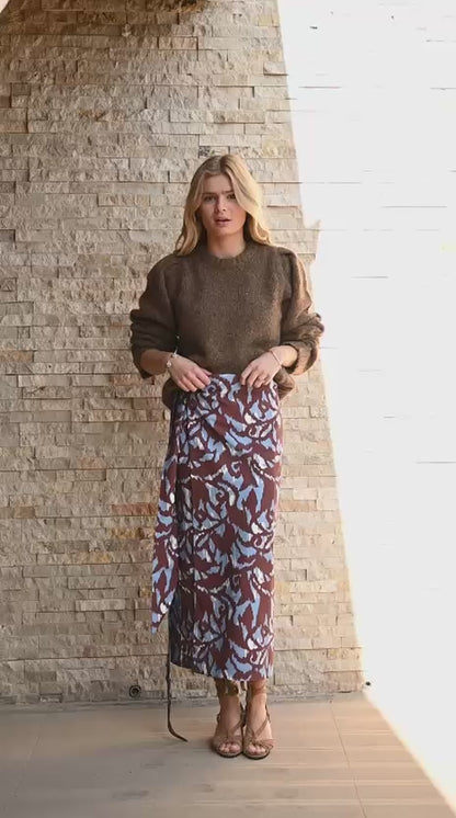 Falda Mallorca Estampado Café con Celeste