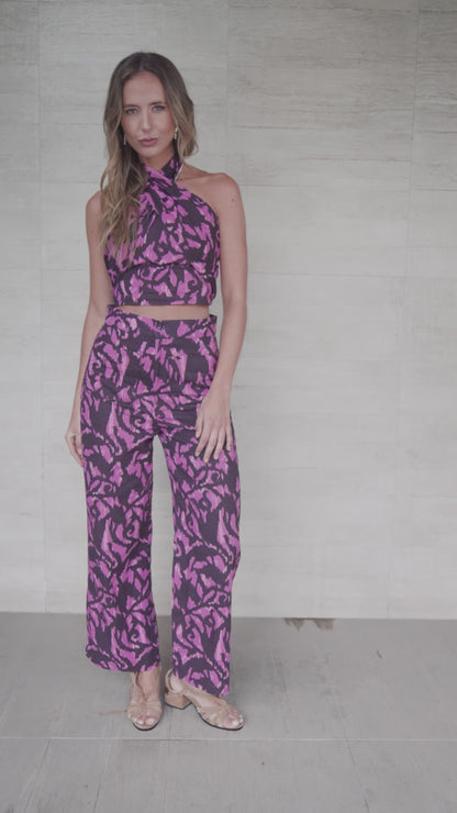 Pantalon Canarias Estampado Café con Rosado (PREVENTA ENTREGA 15 OCT)